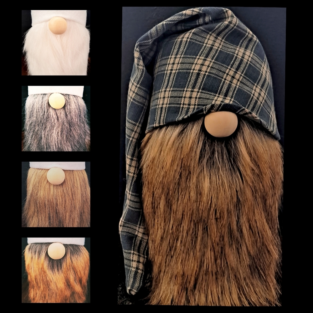 Farmhouse Gnome | Country Blue Check Hat with Choice of Bearded Gnome Body